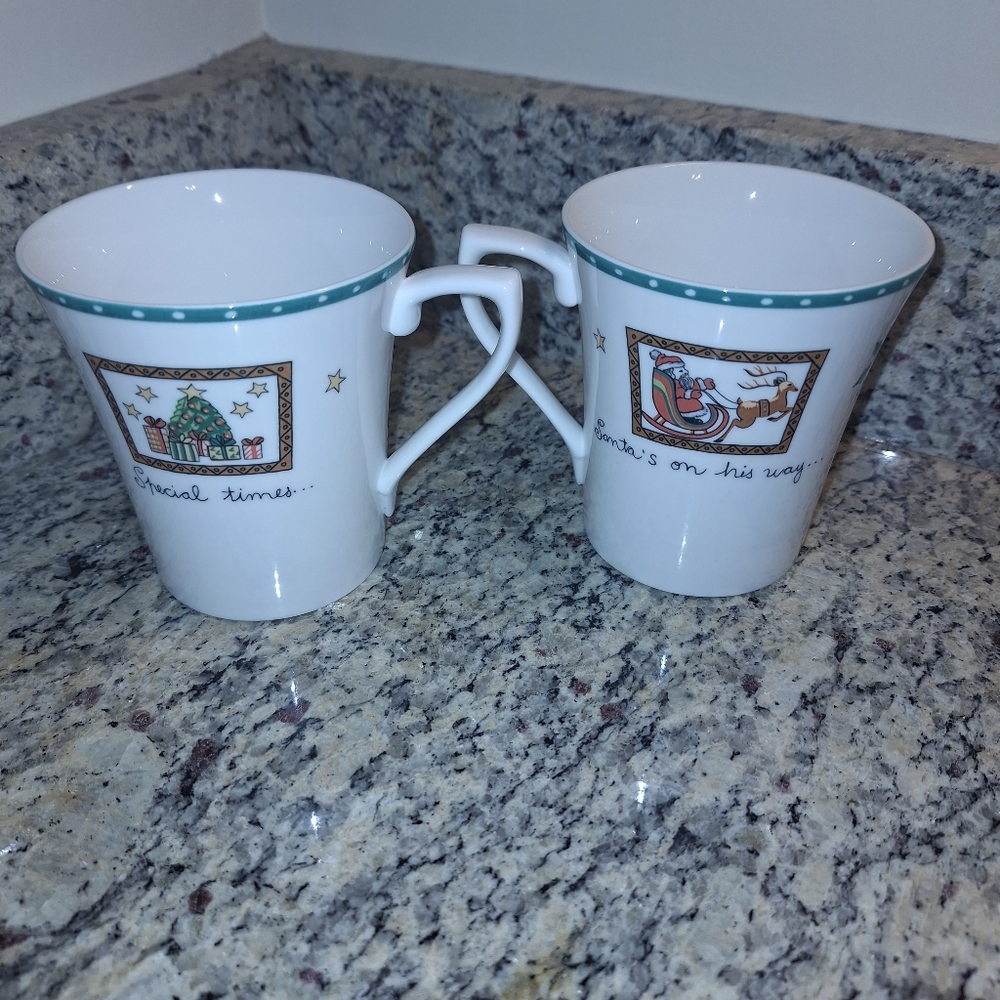 Vintage Mikasa Coffee Mugs~Christmas Wish~Holiday Cups~Tree~Santa